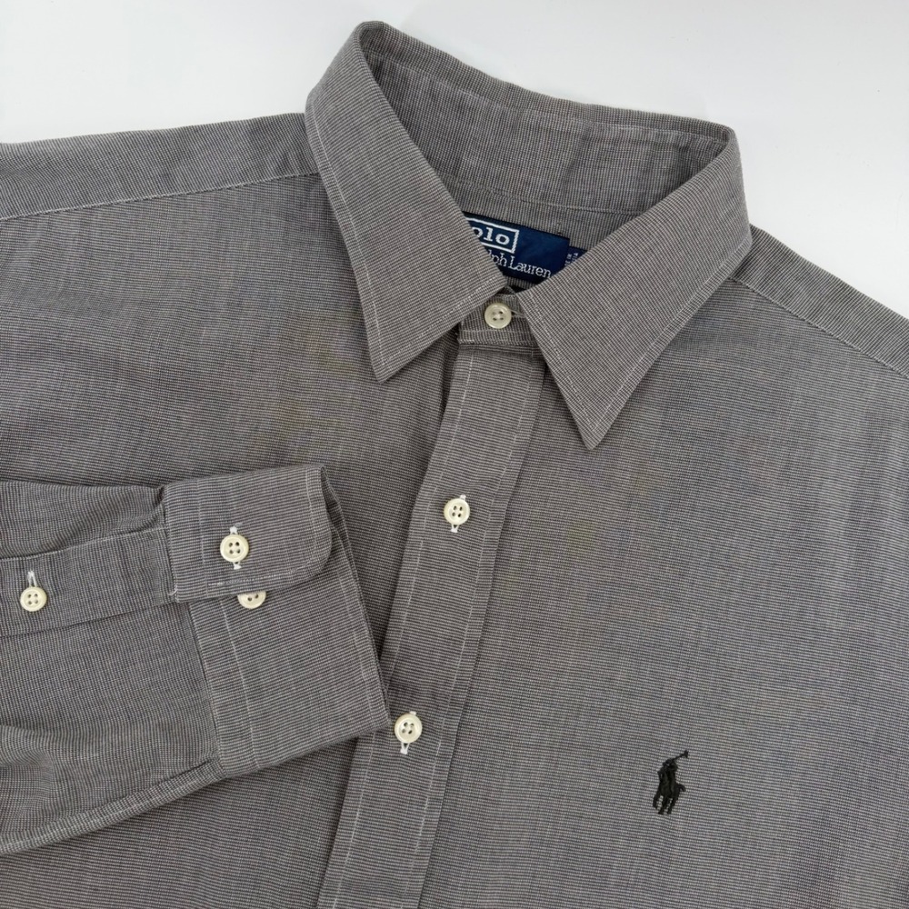 Polo Ralph Lauren Button Down Men 16.5 32/33 Grey Andrew Cotton Long Sleeve Top